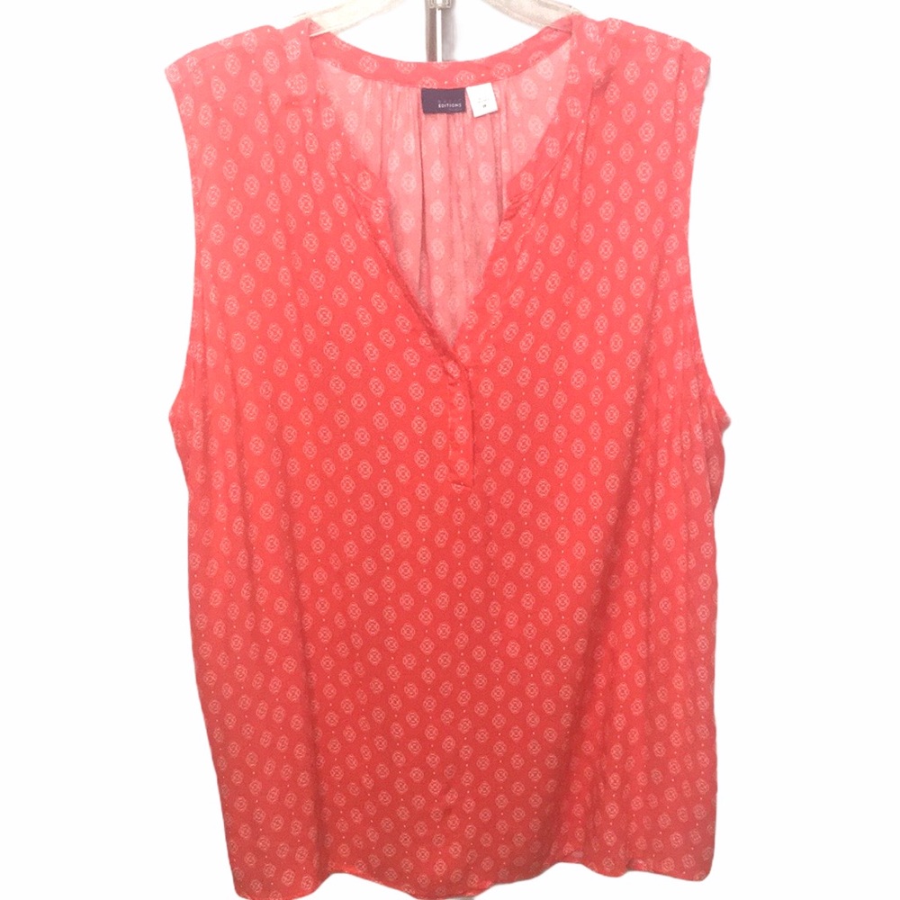 Basic Editions  Coral Splitneck Sleeveless Top